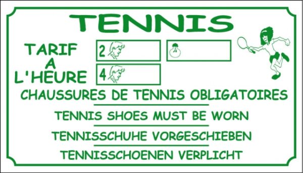 Tennis - Tarifs à l'heure - Chaussures de tennis obligatoires