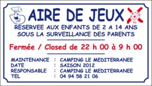 Aire de jeux + maintenance + horaires