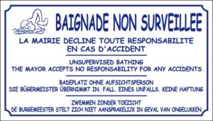 Baignade non surveillée - La mairie décline toute responsabilité en cas d'accident