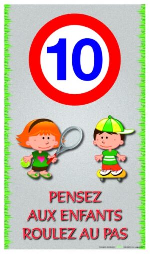 Logo 10 km/h - Pensez aux enfants - Roulez au pas