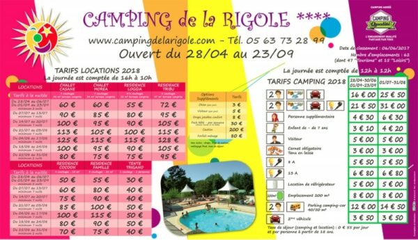 Exemple de Panneau tarif d'entrée Camping La Rigole