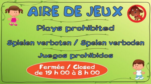 Aire de jeux + horaires d'ouverture