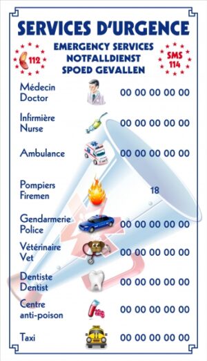 Panneau "Services d'urgence" à afficher à l'accueil