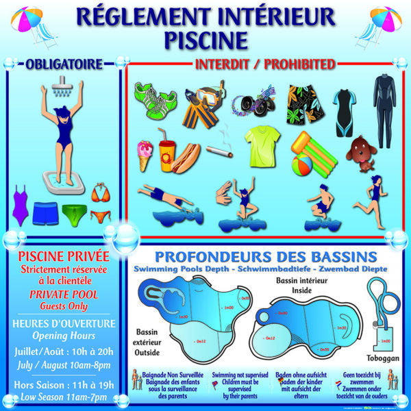 EBCD Signalétique Camping - PN034 Combiné réglement piscine + profondeur 1mx1m