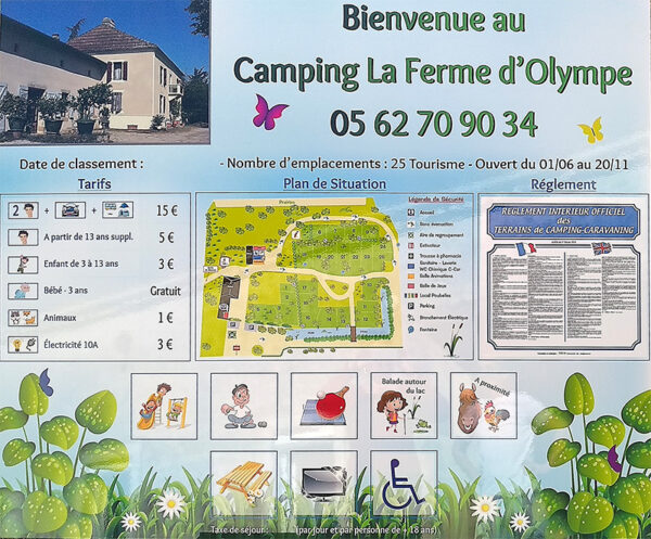EBCD Signalétique Camping - Tarif plan T002A Ferme d'olympe