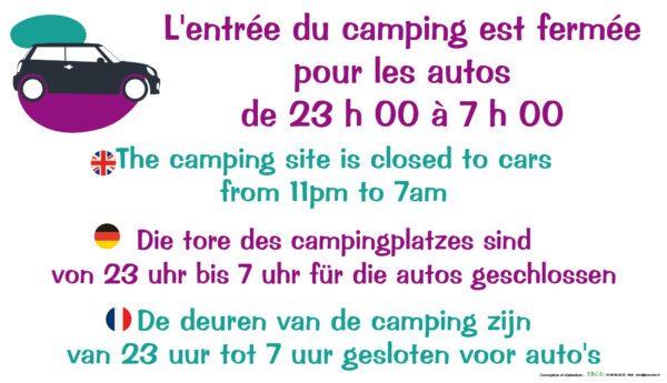 EBCD Signalétique Camping-CE005 Fermé aux autos horaires