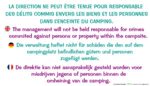 EBCD Signalétique Camping - CE011 Direction non responsable des délits