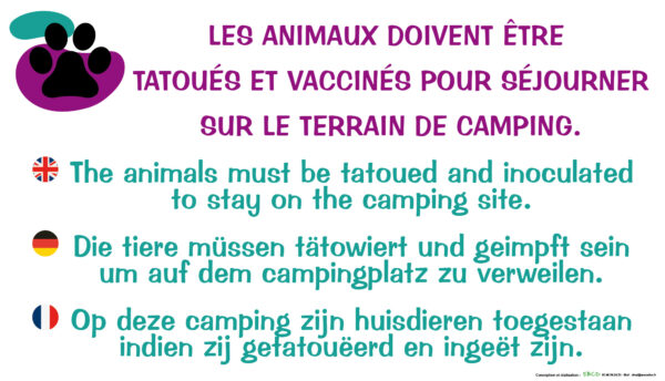 EBCD Signalétique Camping - EE026 Animaux tatoués et vaccinés