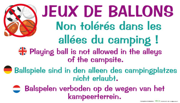 EBCD Signalétique Camping - JE002 Jeux de ballons interdits
