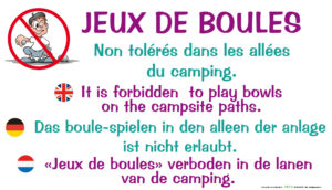 EBCD Signalétique Camping - JE003 Jeux de boules non toléré dans les allées