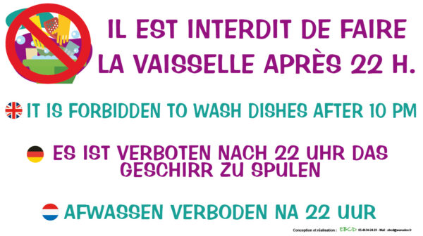 EBCD Signalétique Camping - SE005 Vaisselle interdite après 22h