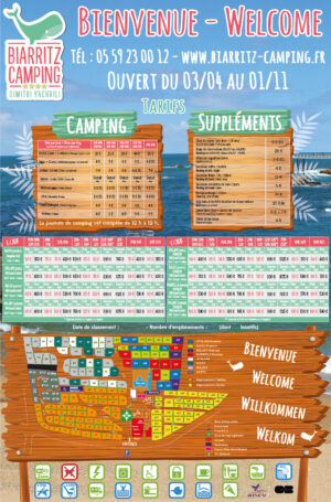 EBCD Signalétique Camping - T002A BIARRITZ CAMPING tarif 2020 1730 x 1140 dibond