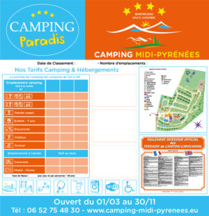 EBCD Signalétique Camping - T002A Camping Paradis MIDI PYRENEES tarif 2020 1450 x 1500