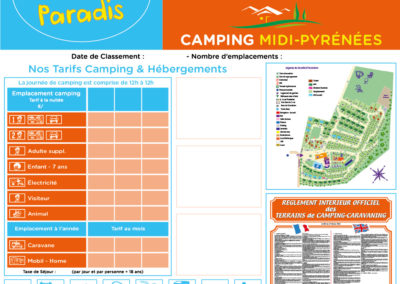 EBCD Signalétique Camping - T002A Camping Paradis MIDI PYRENEES tarif 2020 1450 x 1500