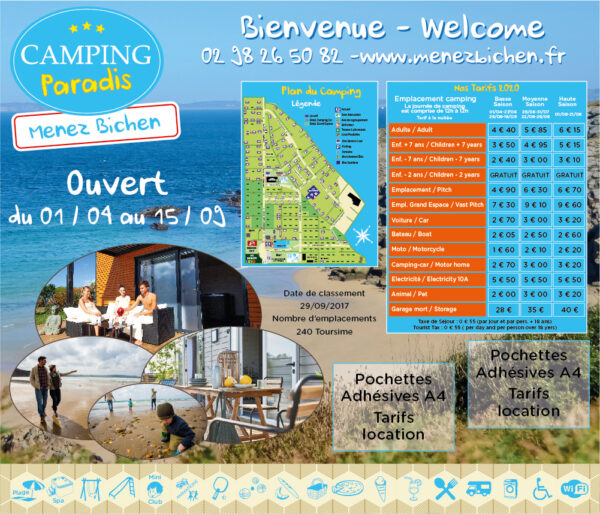 EBCD Signalétique Camping - T002A Camping Paradis Menez Bichen 2020 tarif 1520x1300 dibond