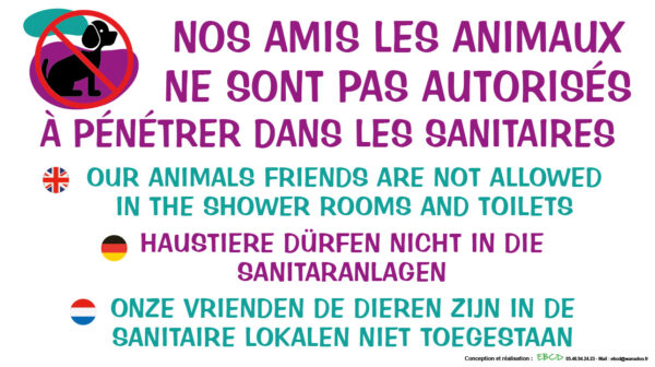 EBCD Signalétique Camping - SE009 Animaux pas autorisés dans les sanitaires 45x25