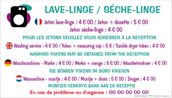 EBCD Signalétique Camping - SE025 Lave-linge Sèche-linge 70x40