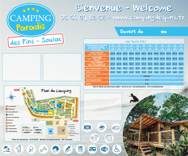 EBCD Signalétique Camping - Tarif 2021 Pins Soulac 1500x1250 dibond