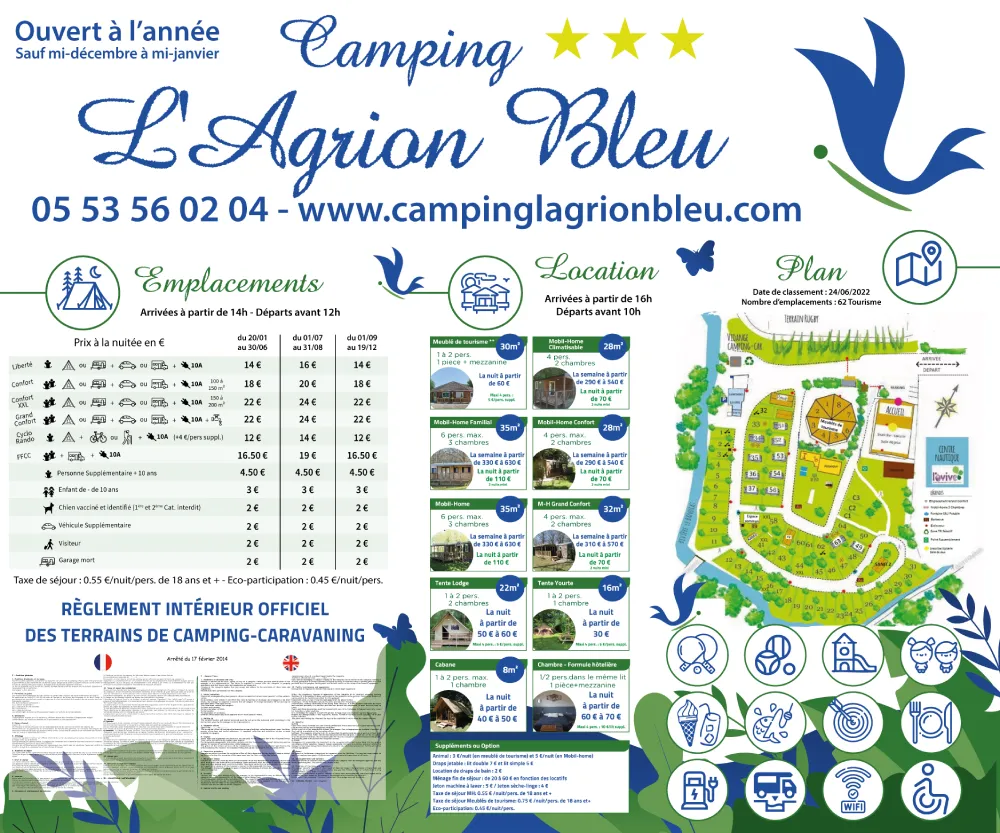 EBCD Signalétique Camping -panneau tarif plan - AGRION-BLEU