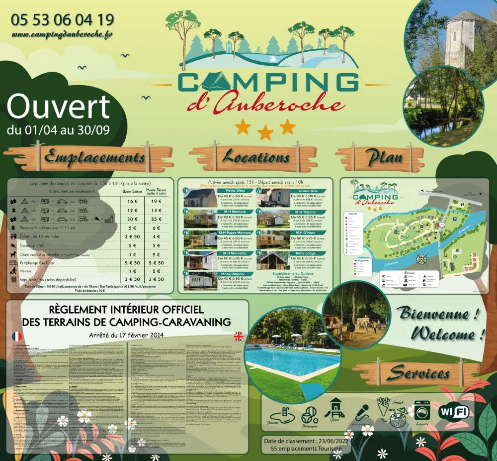EBCD Signalétique Camping -panneau tarif plan - AUBEROCHE