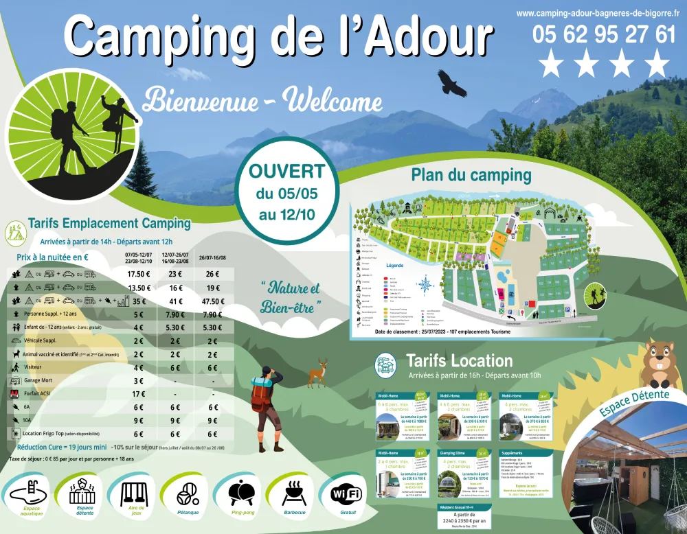 EBCD Signalétique Camping -panneau tarif plan - Adour