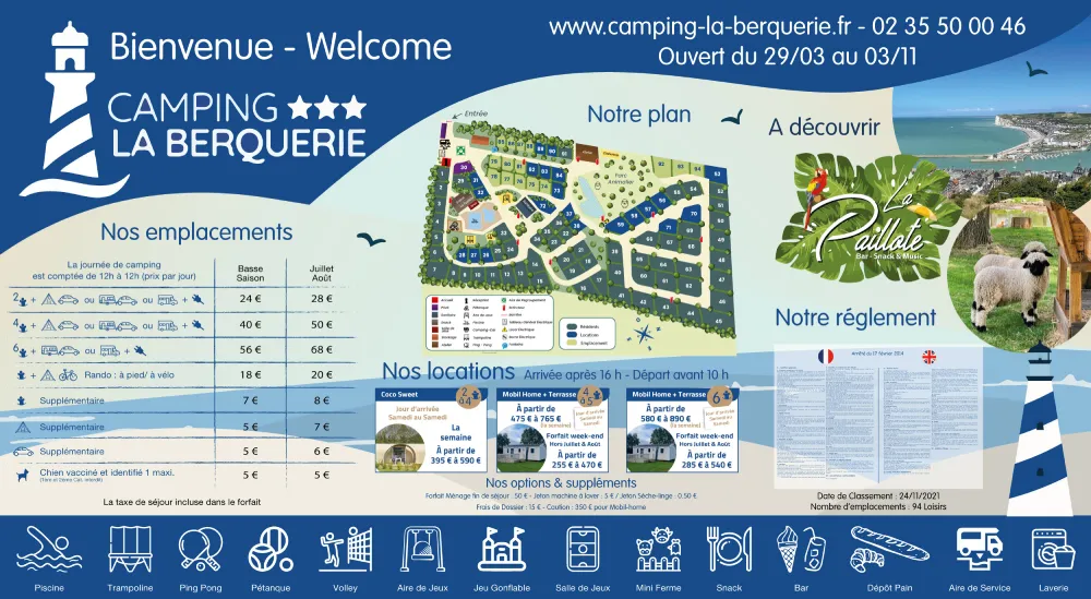 EBCD Signalétique Camping -panneau tarif plan - Berquerie