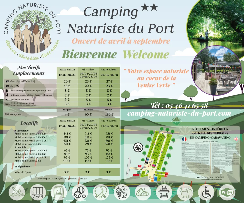 EBCD Signalétique Camping -panneau tarif plan - Port-17-naturiste