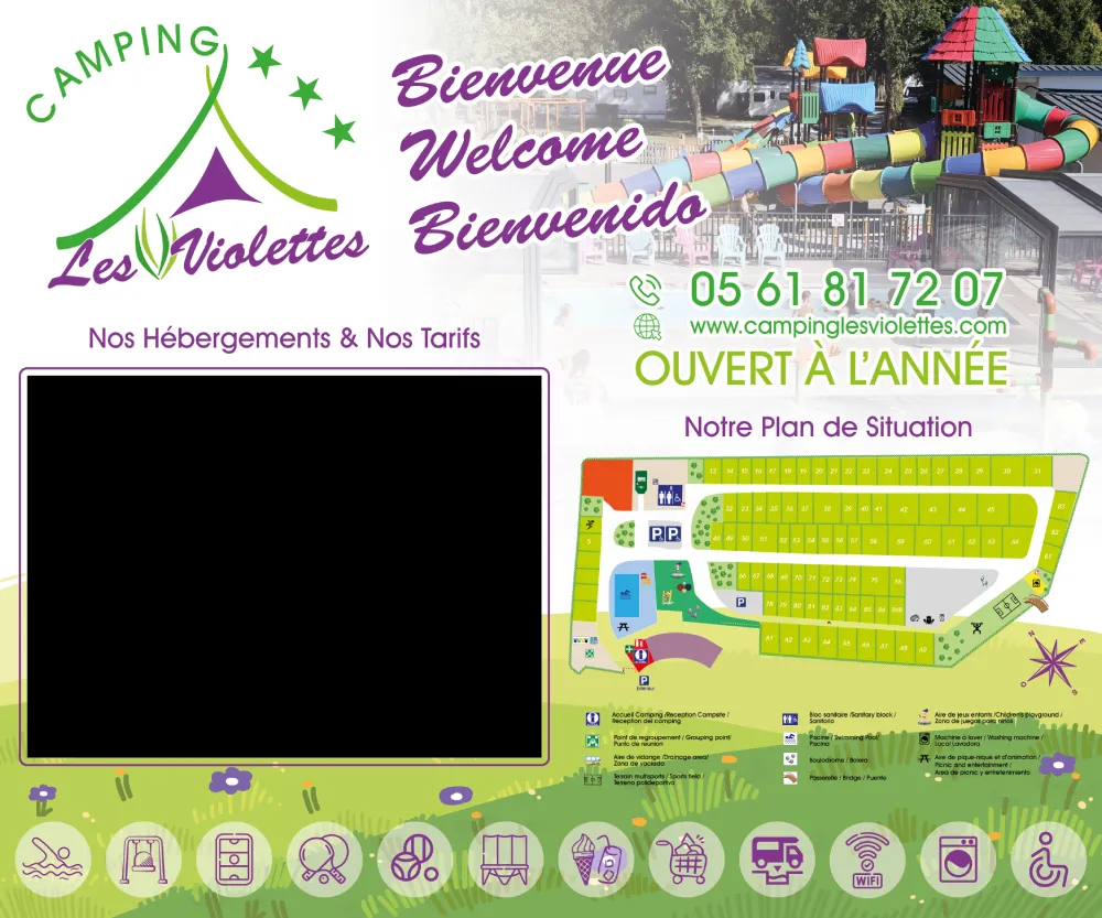 EBCD Signalétique Camping -panneau tarif plan - Violettes